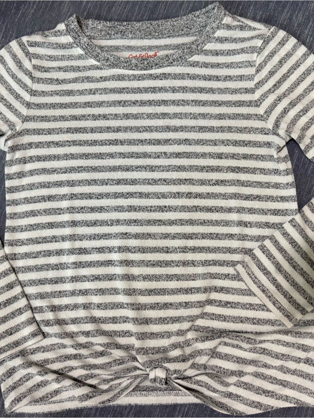 Cat & Jack Gray and White Striped Long Sleeve Top with Front Knot